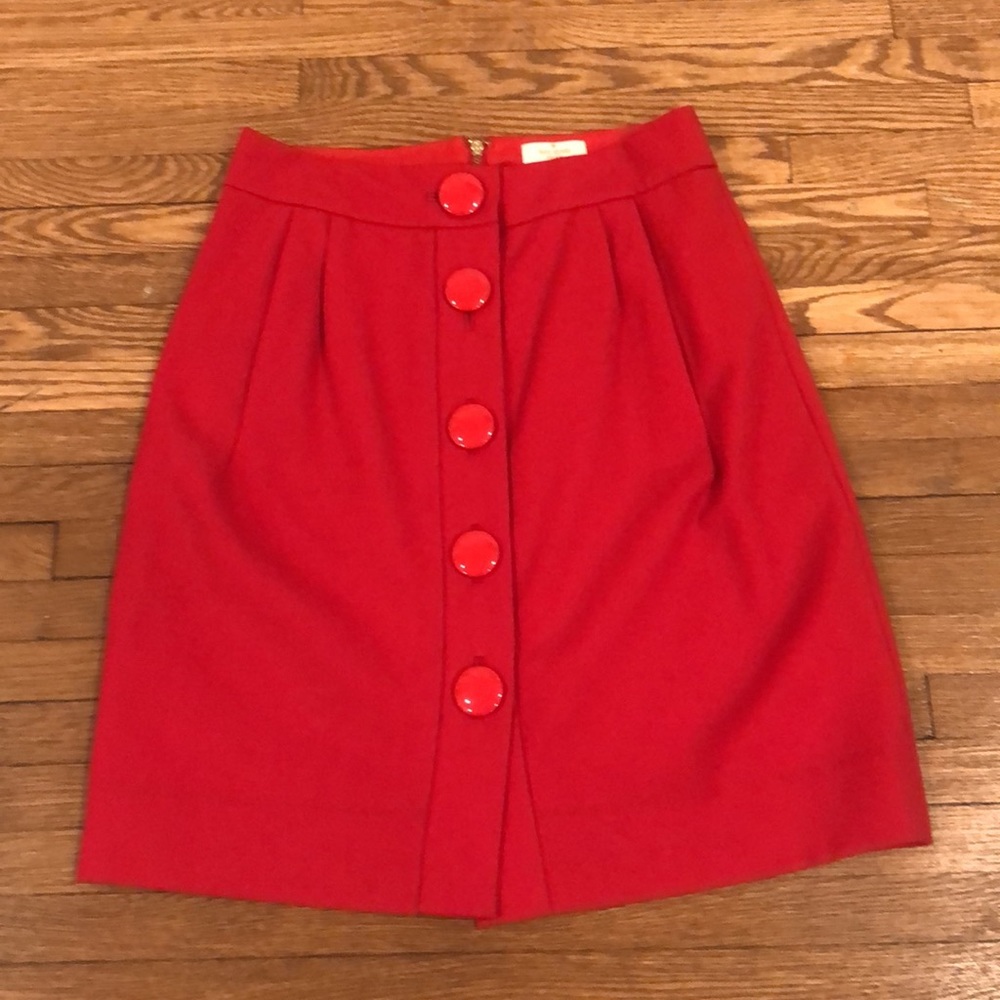 Kate Spade Faylyn Button Front Wool Red Skirt 0
